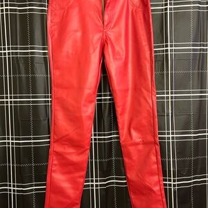 Vibrant Red Leather Pants